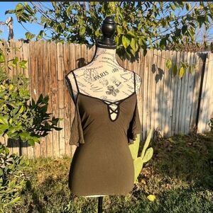 Olive Green Women's Strappy Cold Shoulder Top